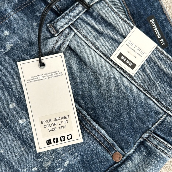NEW NWT Judy Blue “Nikki” Destroyed Bleach Splatter Boyfriend Jeans denim blue - Picture 8 of 11
